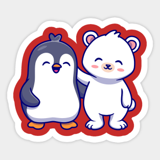Cute Polar Bear With Penguin Cartoon Sticker